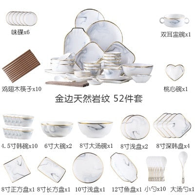 Nordic Marble Ceramic Tableware Set with Gold Trim