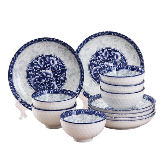 Japanese Blue & White Ceramic Dinnerware Set