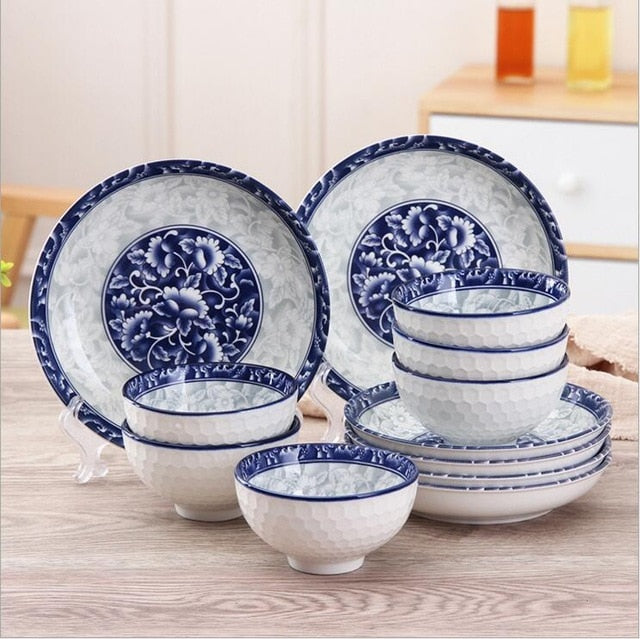 Japanese Blue & White Ceramic Dinnerware Set